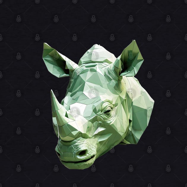 Green rhino head geometric art by Spaceboyishere